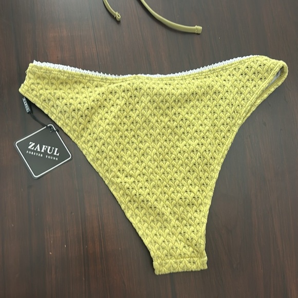 Zaful Textured Bandeau Top Lace Up Back 2 Pc Hi Cut Bikini Size L - Picture 10 of 15